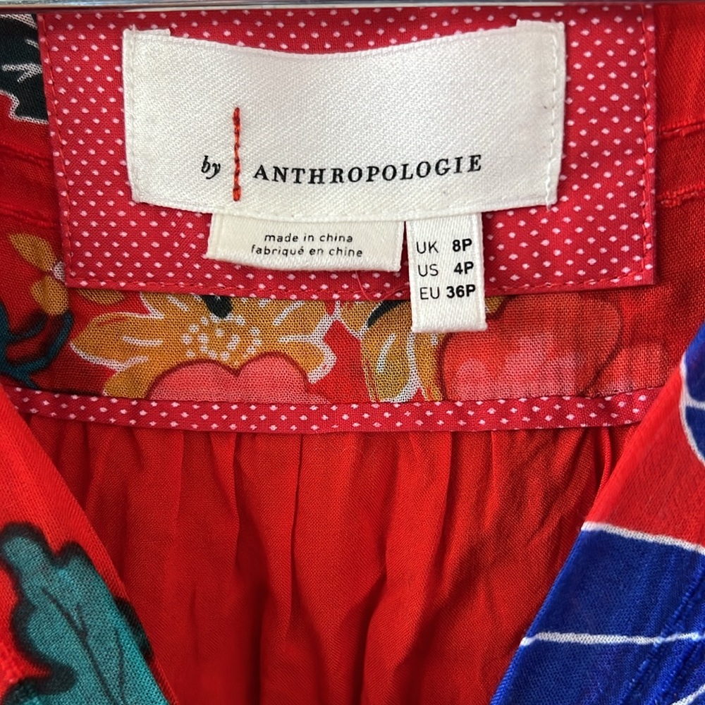 Anthropologie red floral long sleeve flowy dress - Picture 3 of 4
